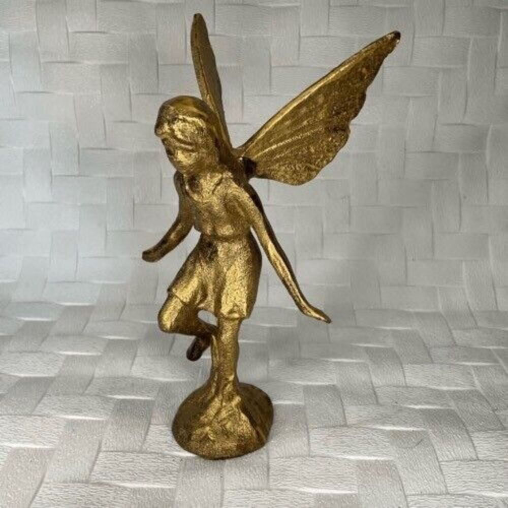 Cast Iron Nymph Statue Antique Verdigris Fairy Angel Home Garden Ornament 7”